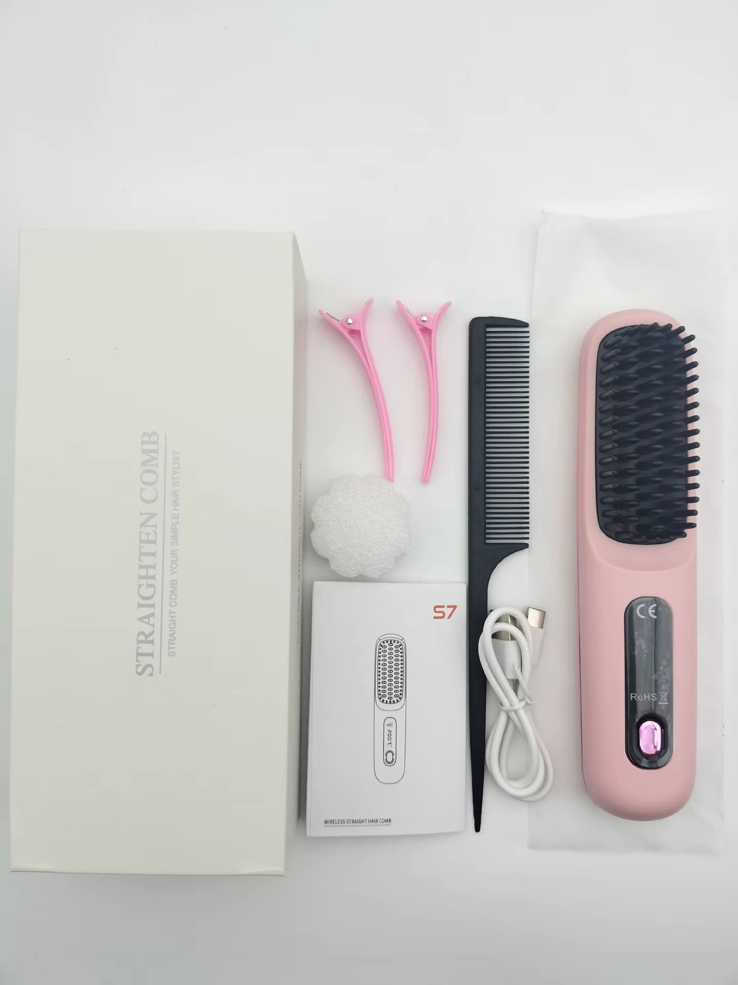 USB Charging Portable Hair Straightener Brush, Cordless Straightening Comb LED Display & Ceramic Coating, Ionic Technology